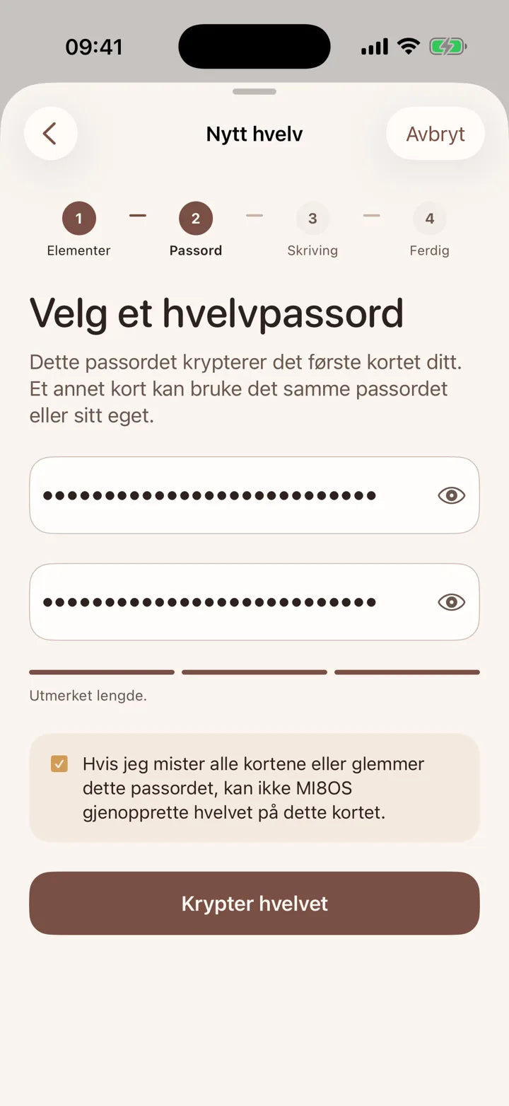 MI8OS-appen på iPhone når hvelvpassordet settes