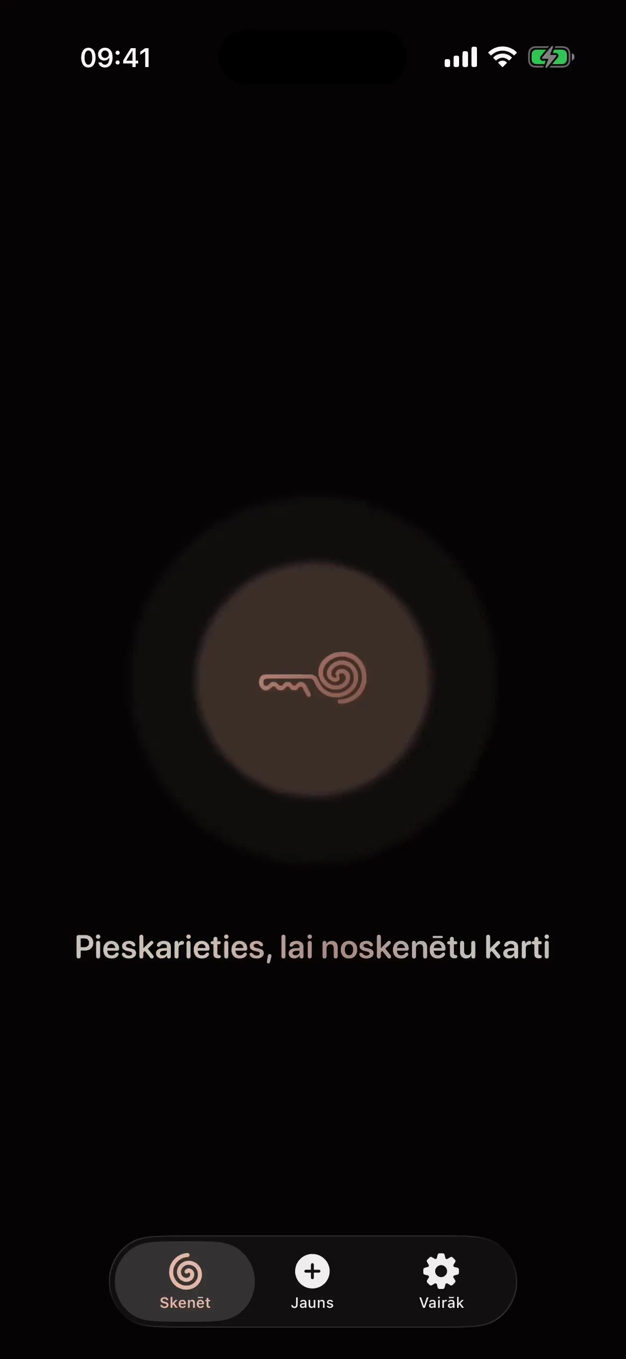 MI8OS lietotne iPhone tālrunī, gatava skenēt MI8OS Card