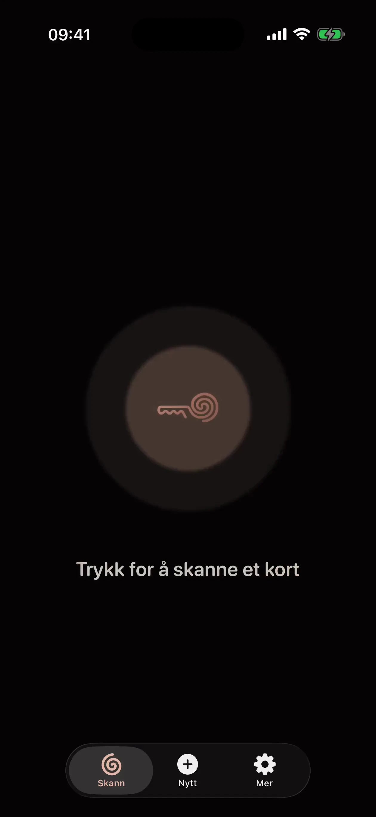 MI8OS-appen på iPhone, klar til å skanne et MI8OS Card