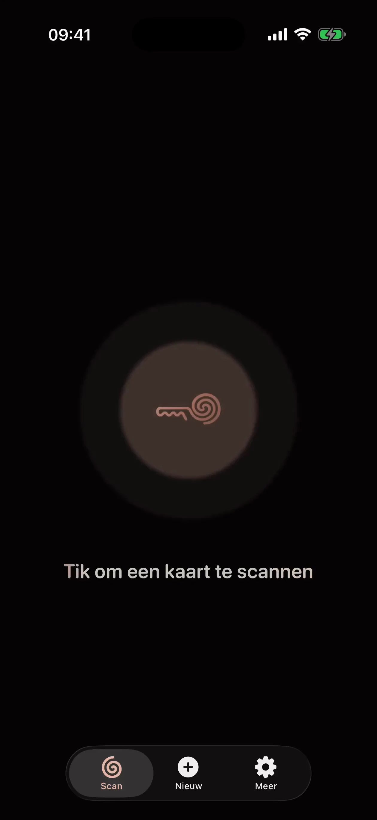 De MI8OS-app op iPhone, klaar om een MI8OS Card te scannen