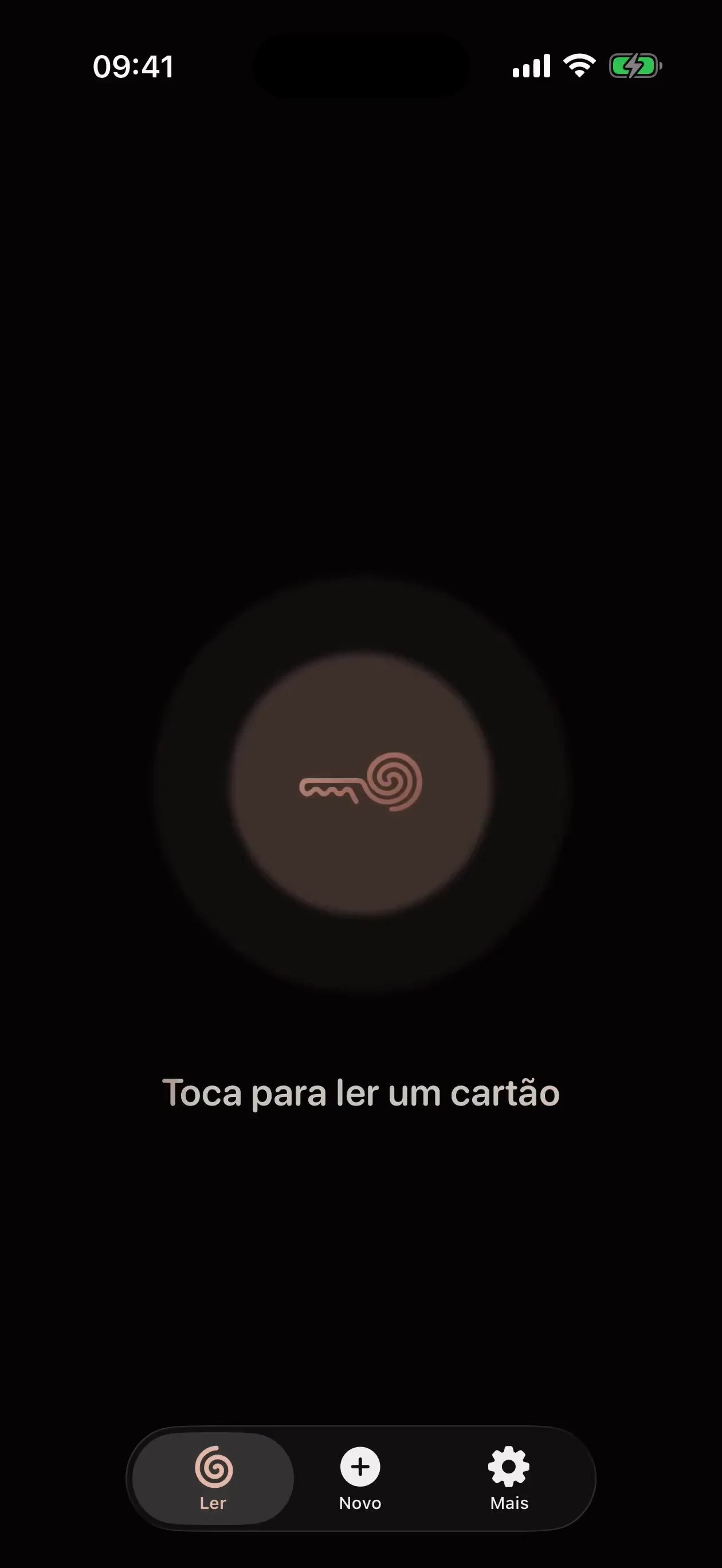 A app MI8OS no iPhone, pronta para ler um MI8OS Card
