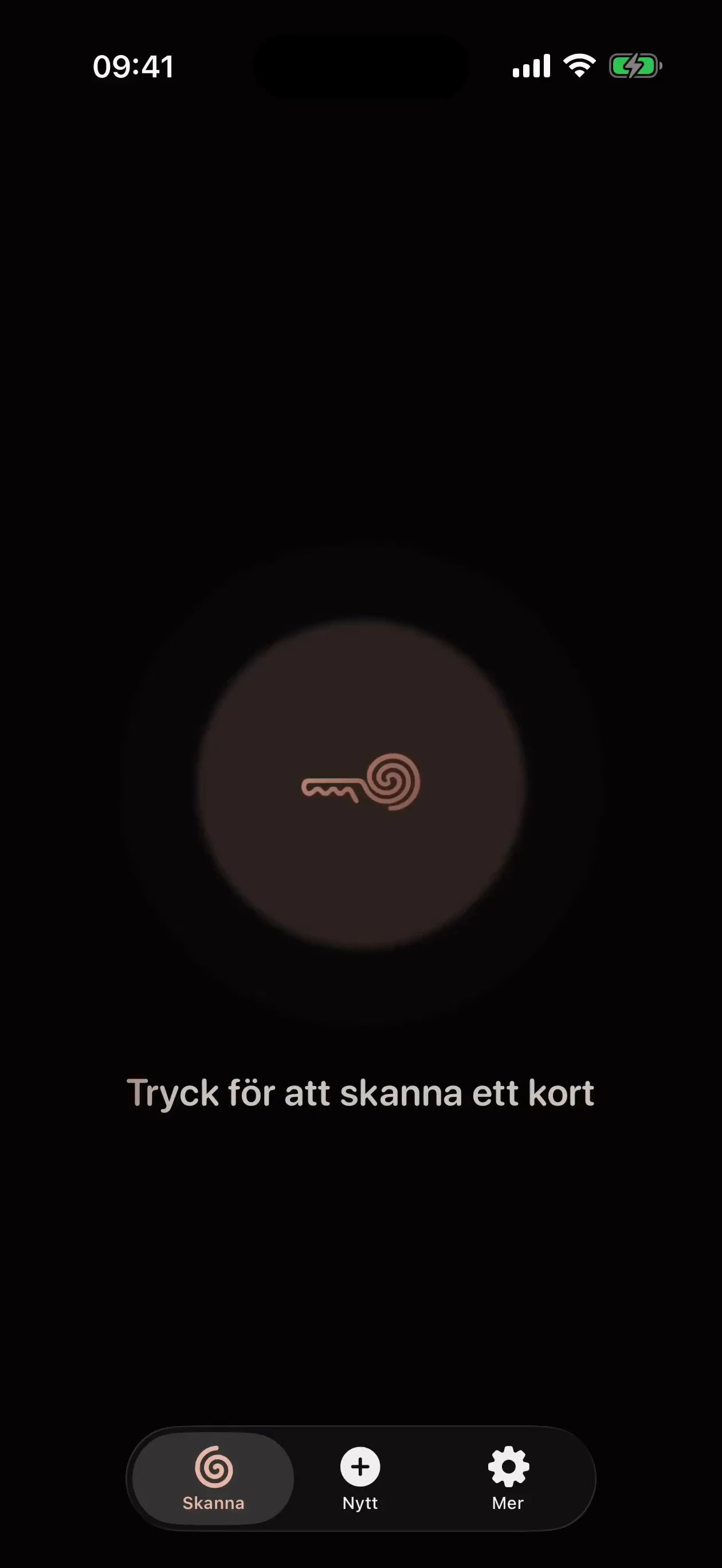 MI8OS-appen på iPhone, redo att skanna ett MI8OS Card