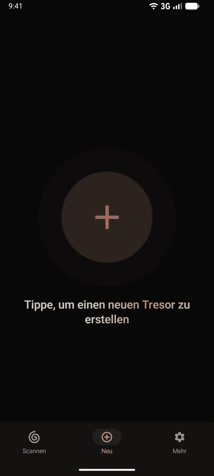 MI8OS App auf Android beim Erstellen eines neuen Tresors