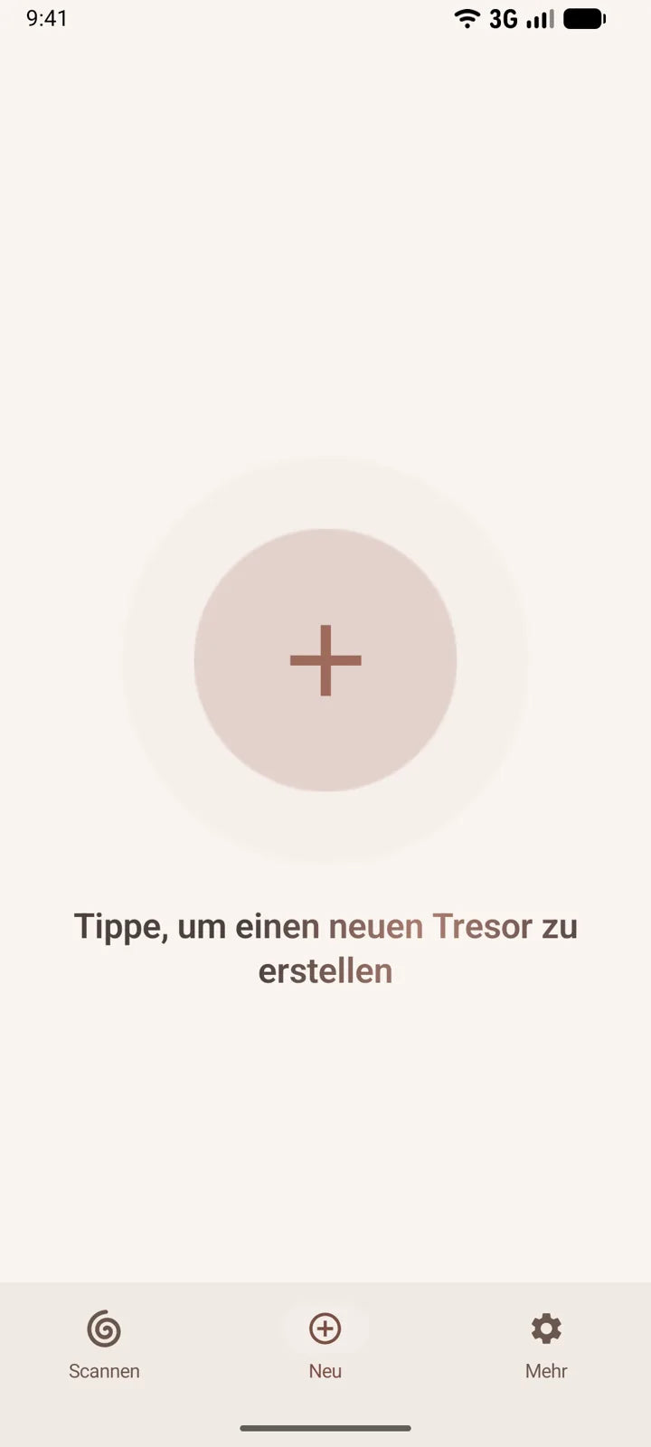 MI8OS App auf Android beim Erstellen eines neuen Tresors