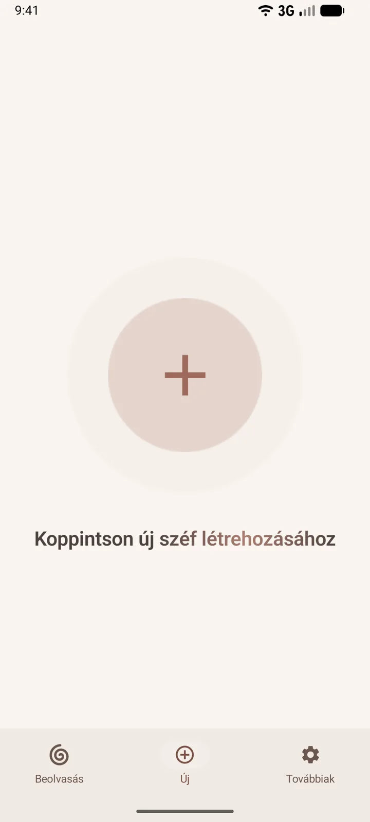 A MI8OS app Androidon, új széf létrehozása
