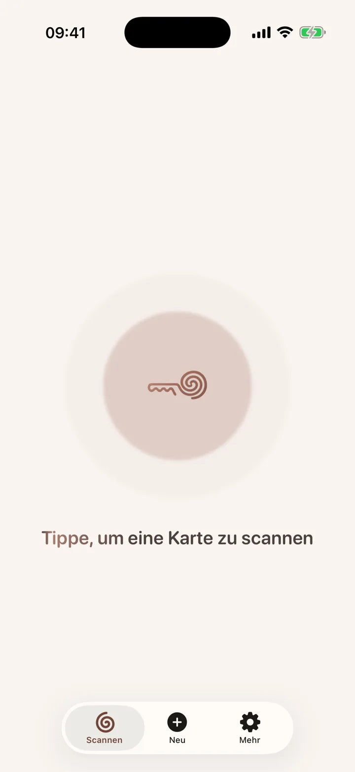 MI8OS App auf dem iPhone, bereit zum Scannen einer MI8OS Card