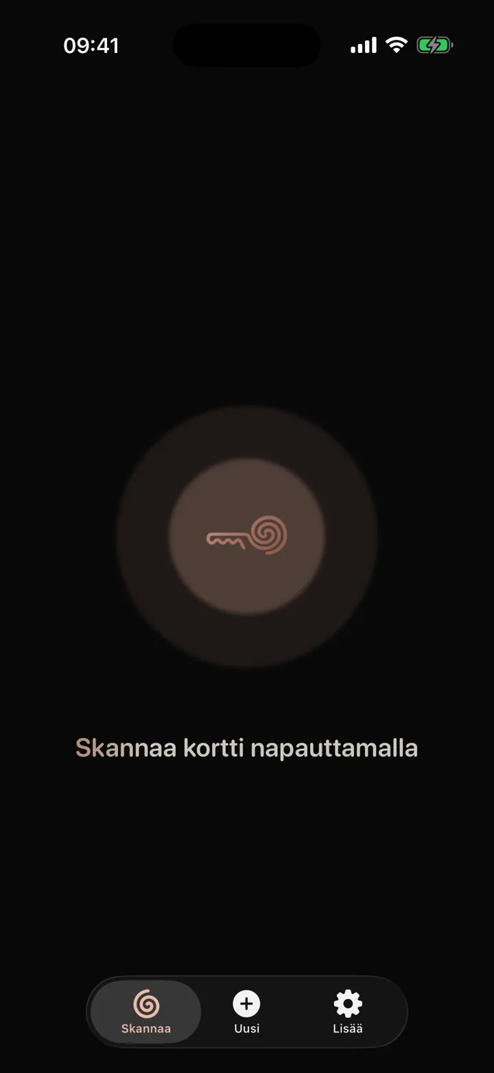 MI8OS-sovellus iPhonessa valmiina lukemaan MI8OS Cardin