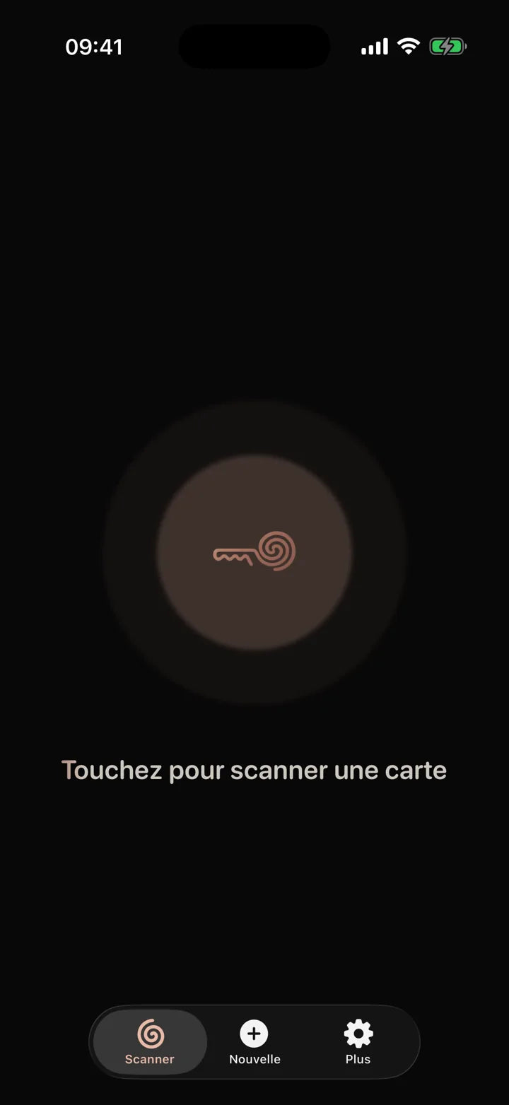 L’app MI8OS sur iPhone, prête à scanner une MI8OS Card