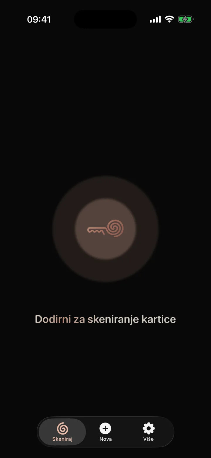 Aplikacija MI8OS na iPhoneu, spremna za skeniranje MI8OS Card