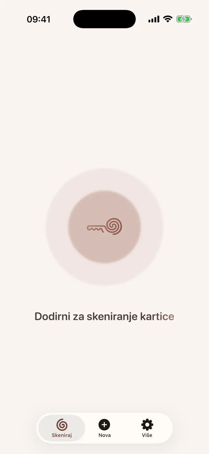 Aplikacija MI8OS na iPhoneu, spremna za skeniranje MI8OS Card