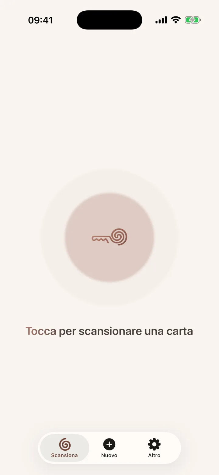 L’app MI8OS su iPhone, pronta a scansionare una MI8OS Card