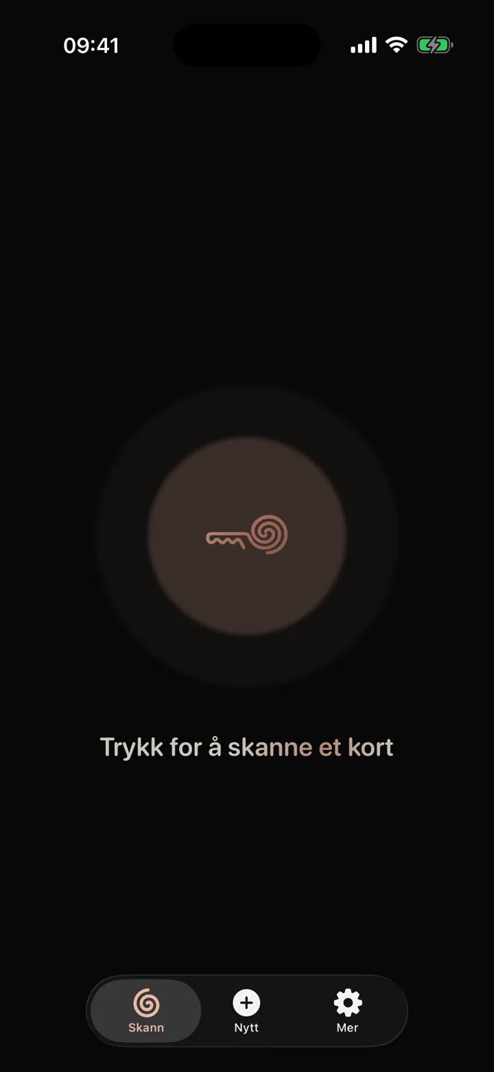 MI8OS-appen på iPhone, klar til å skanne et MI8OS Card