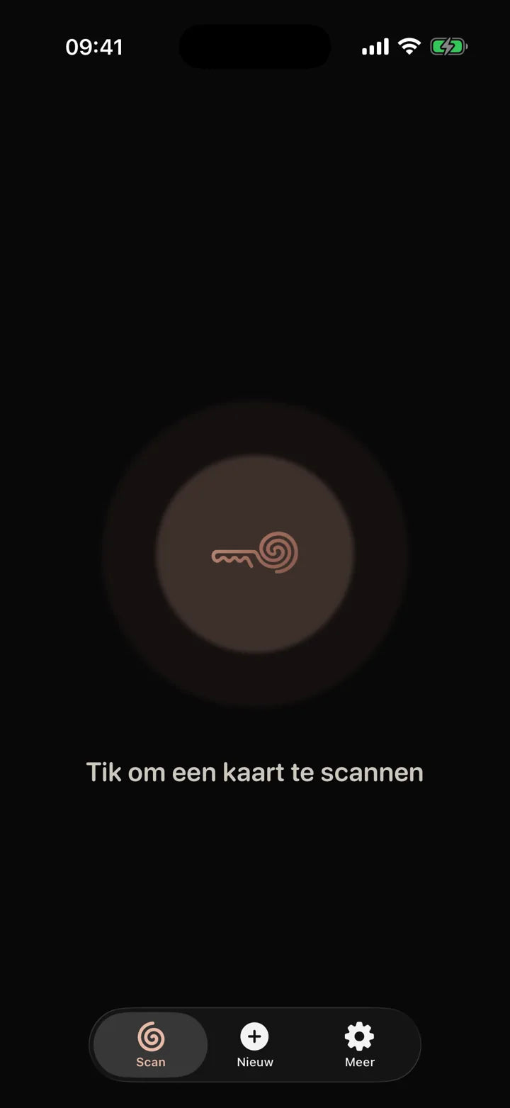 De MI8OS-app op iPhone, klaar om een MI8OS Card te scannen