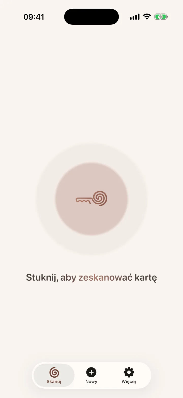 Aplikacja MI8OS na iPhonie, gotowa do zeskanowania MI8OS Card