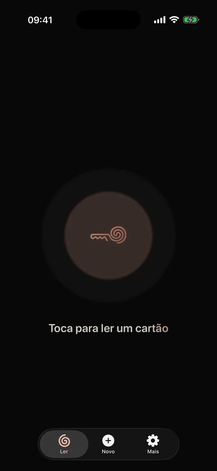 A app MI8OS no iPhone, pronta para ler um MI8OS Card